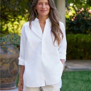 Frank & Eileen Victoria Italian Cotton Tuxedo Shirt Classic White Button Small
